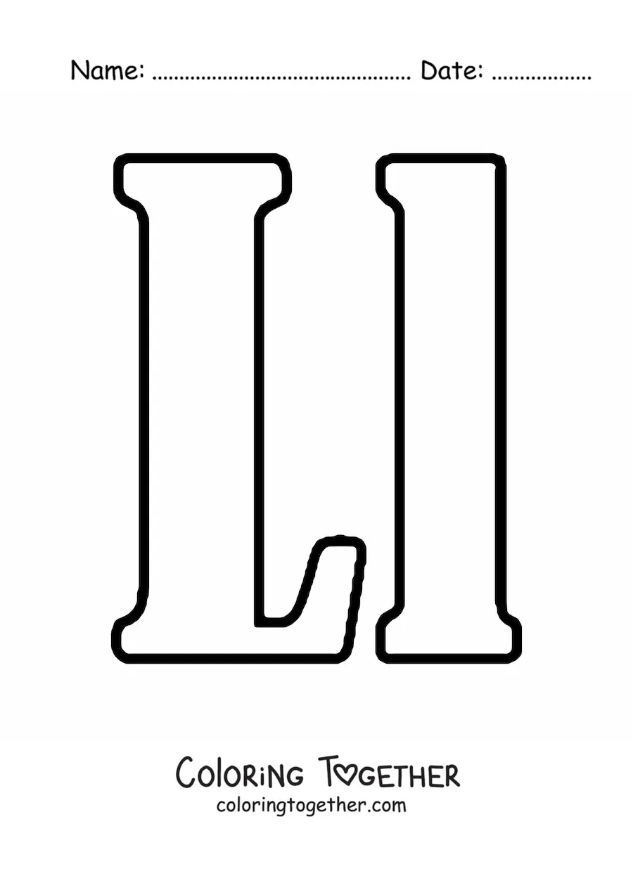 Coloring page of a big uppercase and lowercase letter L