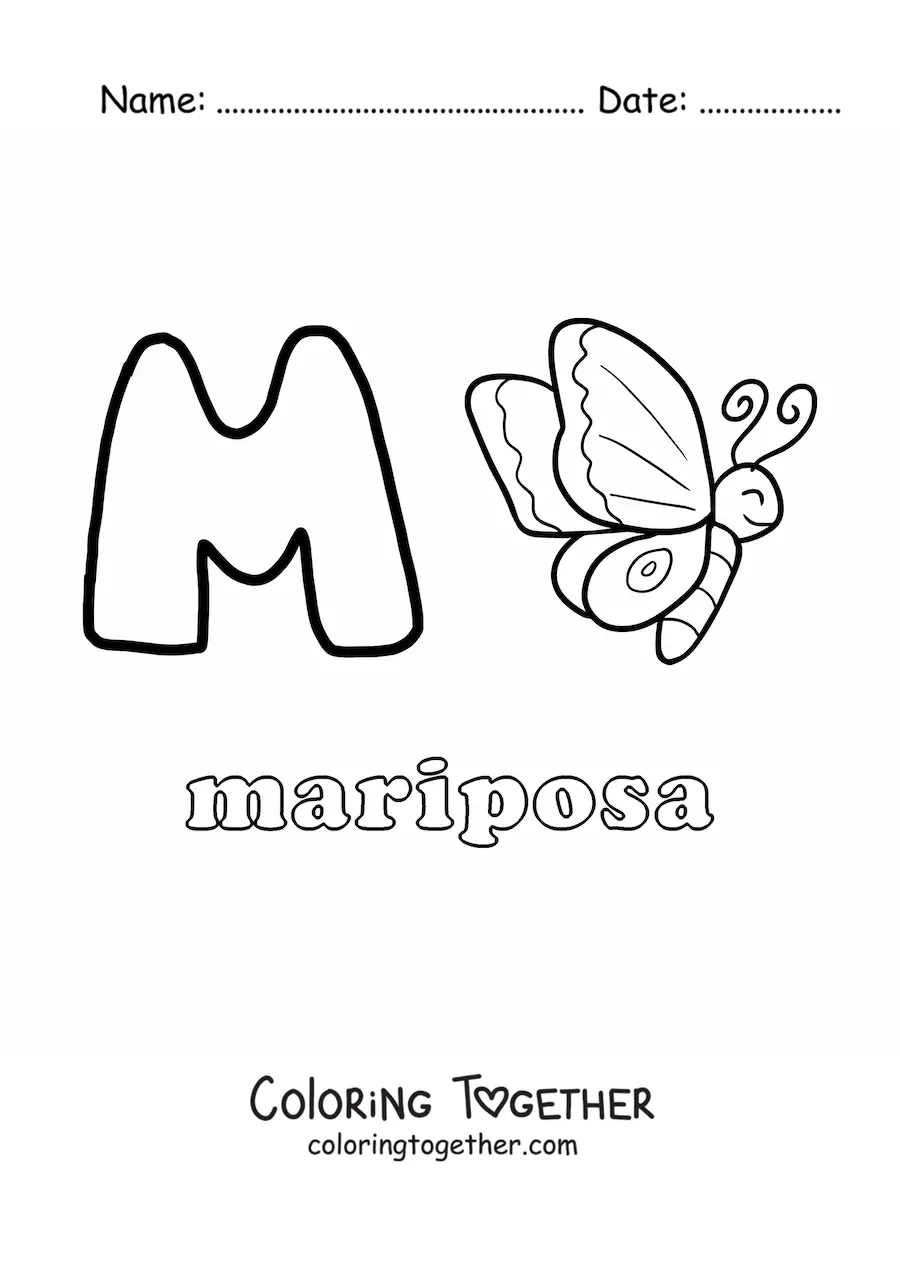 Coloring page of M is for butterfly