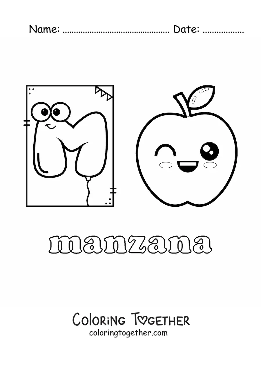 Coloring page of M is for apple