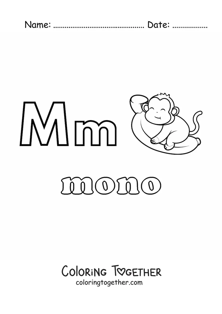 Coloring page of M is for monkey