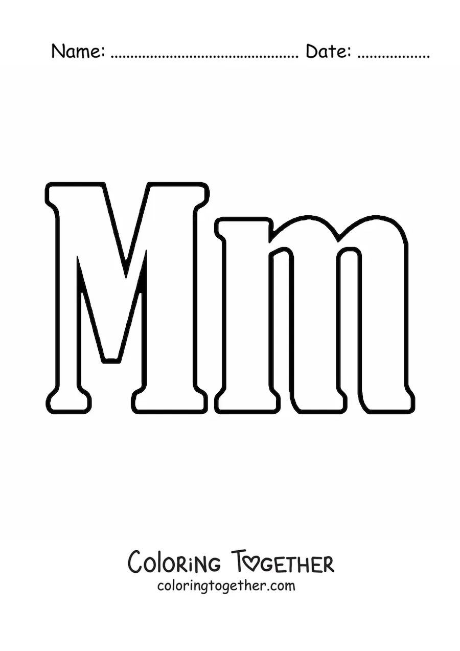 Coloring page of a large uppercase and lowercase letter M