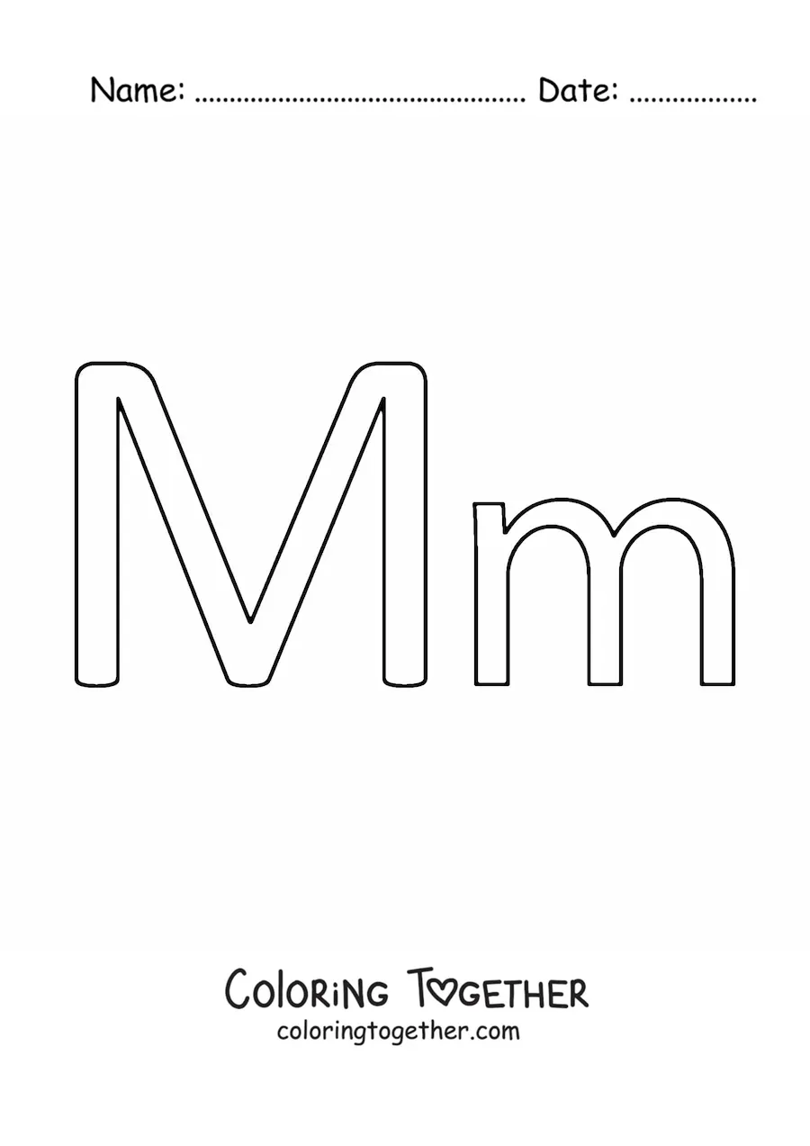Coloring page of an easy uppercase and lowercase letter M