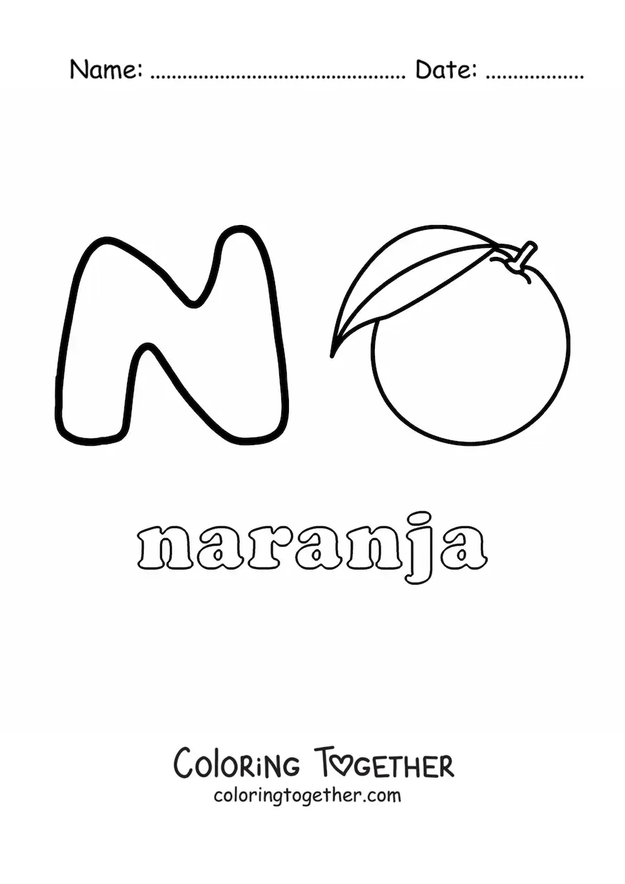 Coloring page of N is for orange
