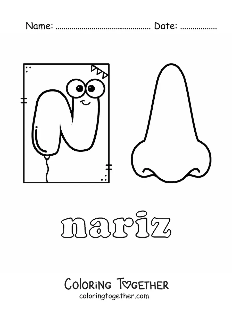 Coloring page of N is for nose