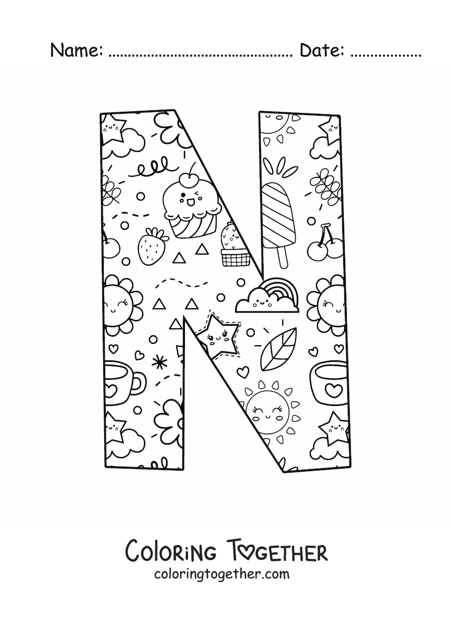 Coloring page of the cartoon letter N