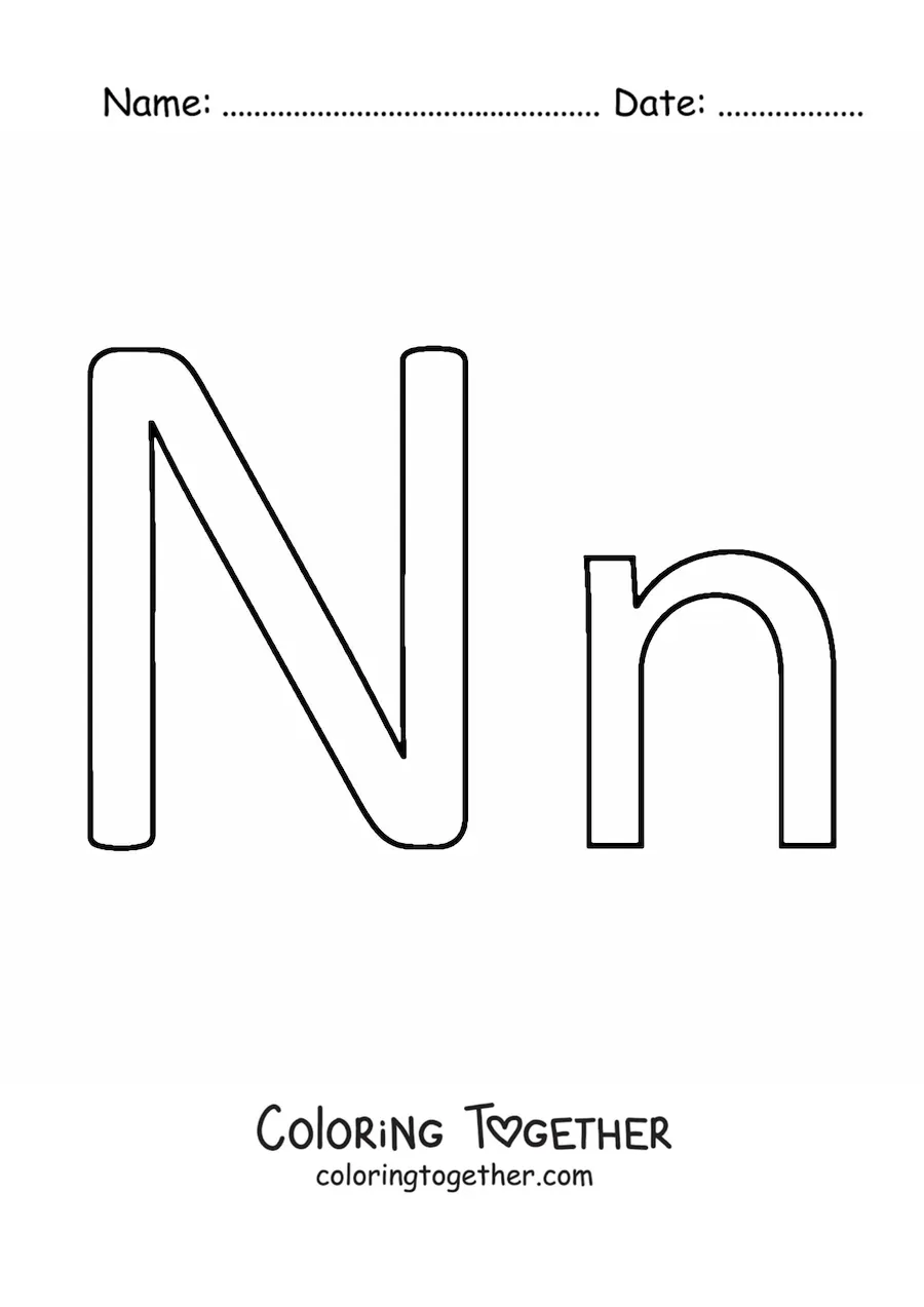 Coloring page of an easy uppercase and lowercase letter N