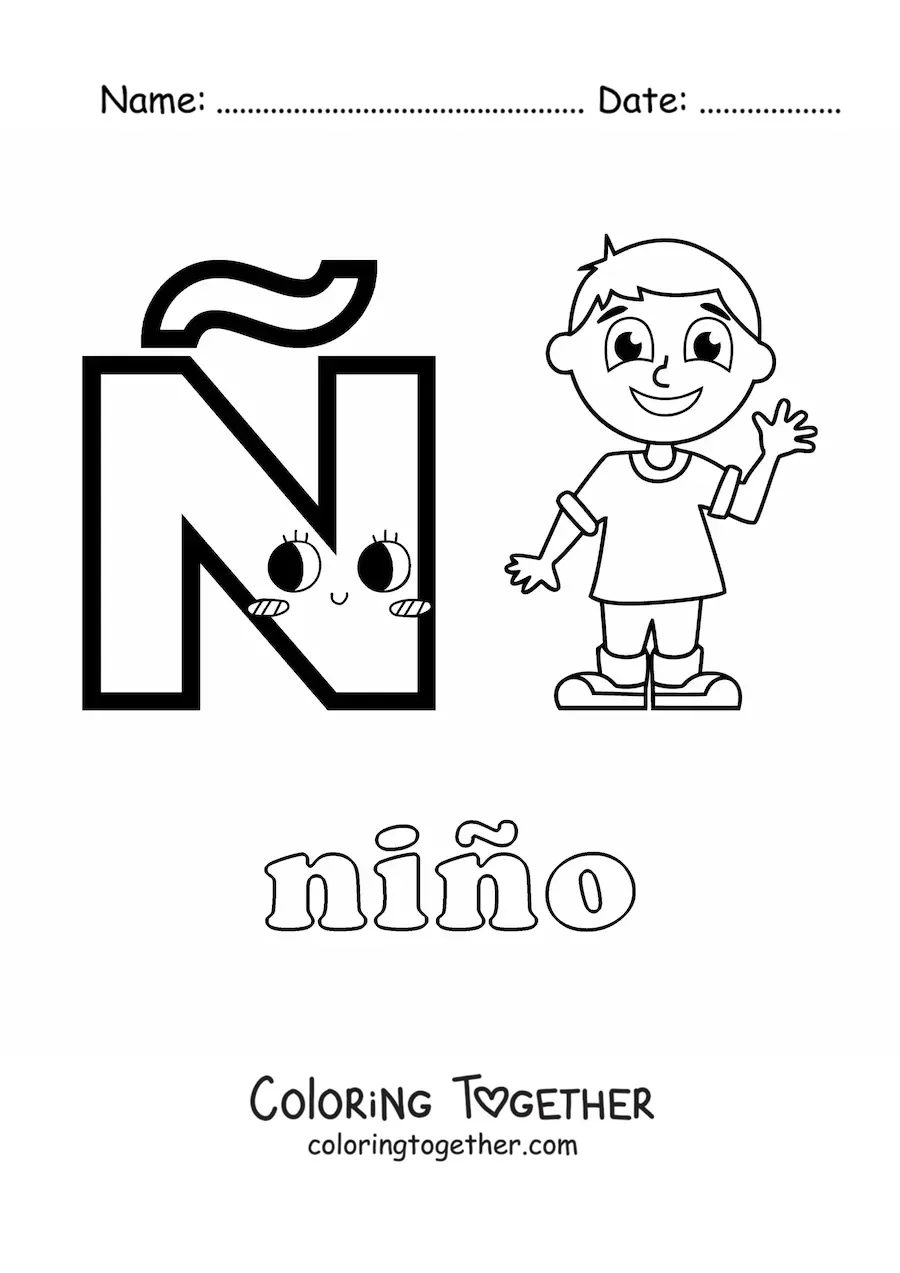 Coloring page of N is for nino (boy)