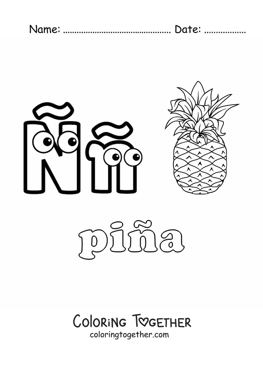 Coloring page of N is for pina (pineapple)