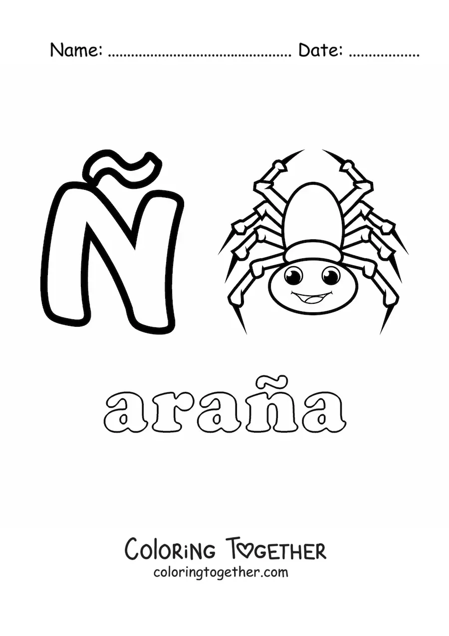 Coloring page of N is for arana (spider)