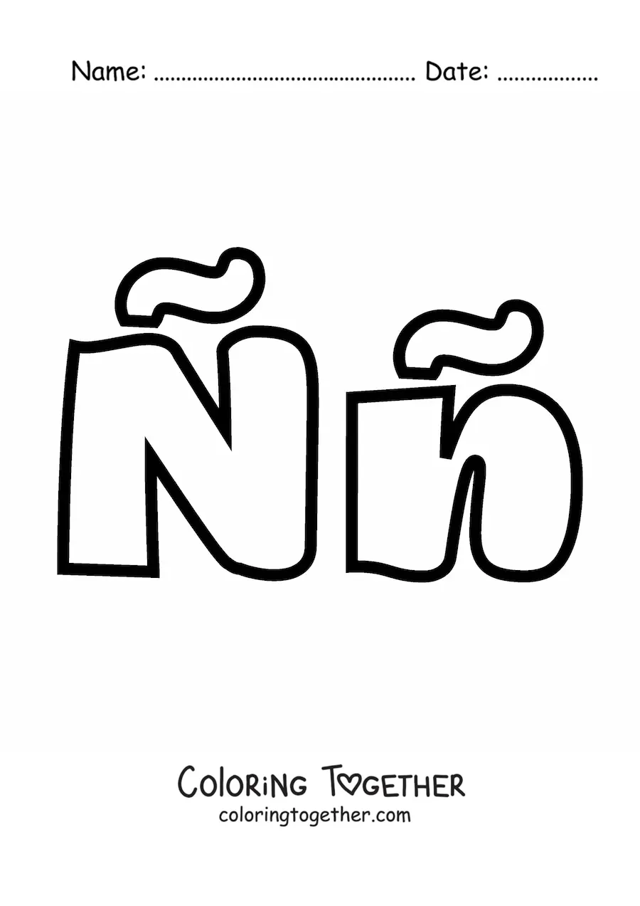 Coloring page of a large uppercase and lowercase letter N with a tilde