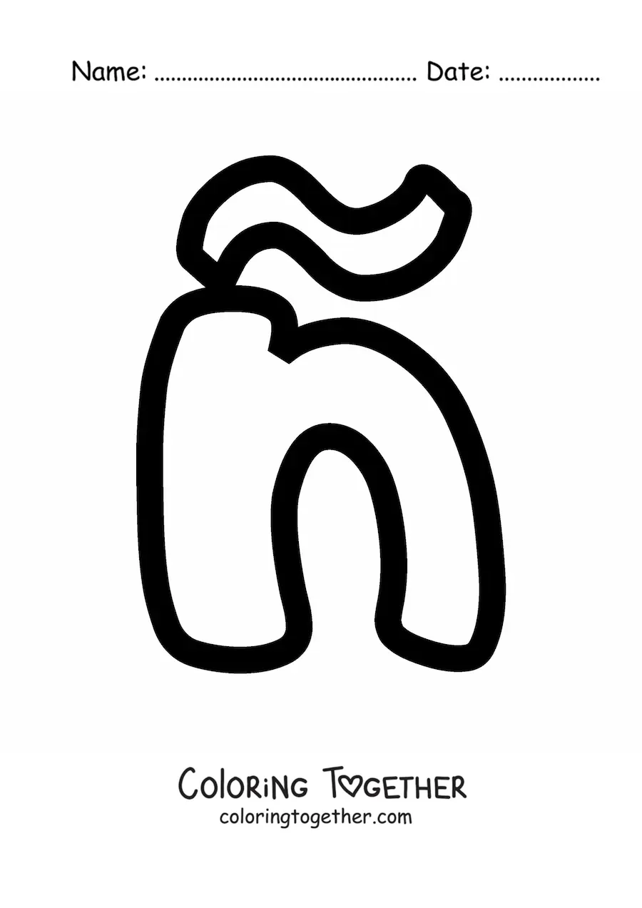 Coloring page of a large lowercase letter n with a tilde