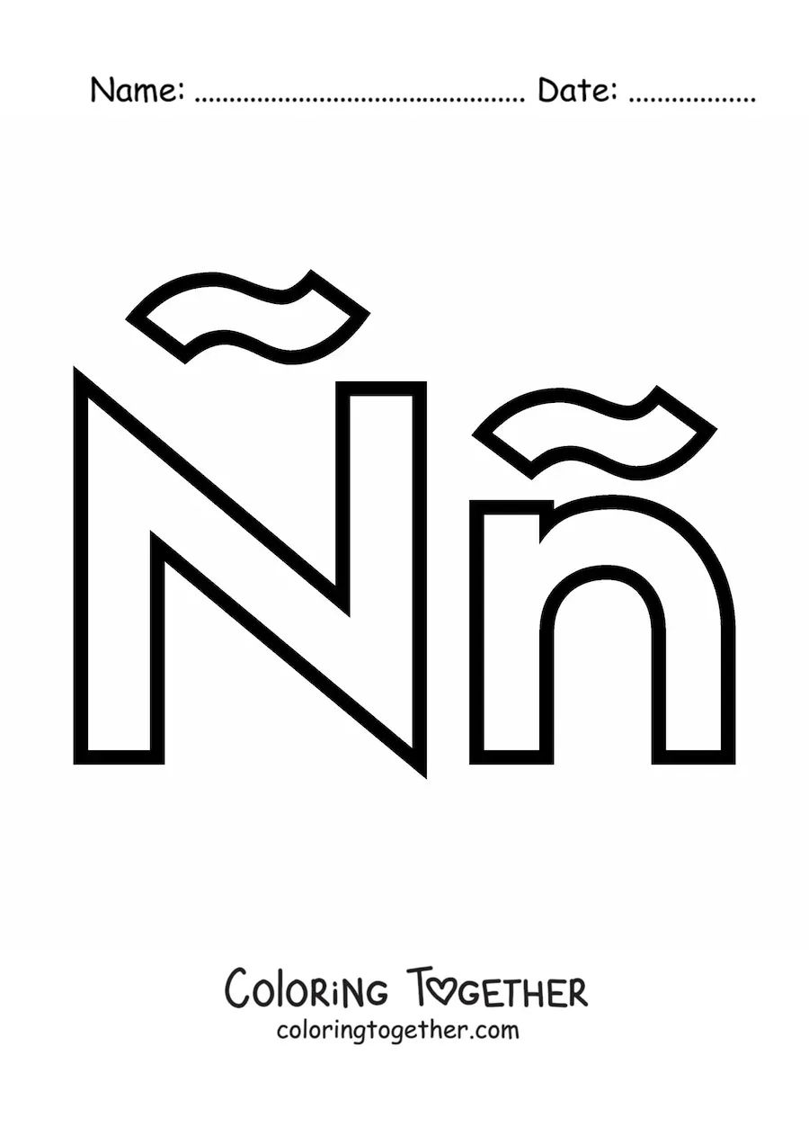 Coloring page of the uppercase and lowercase letter N with a tilde
