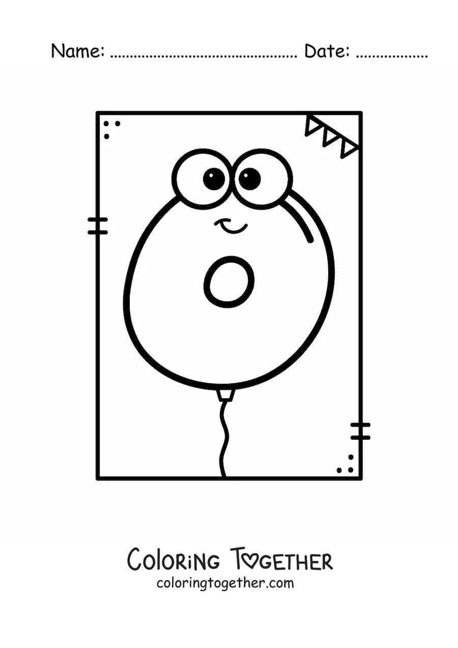 Coloring page of the animated letter O shaped like a balloon