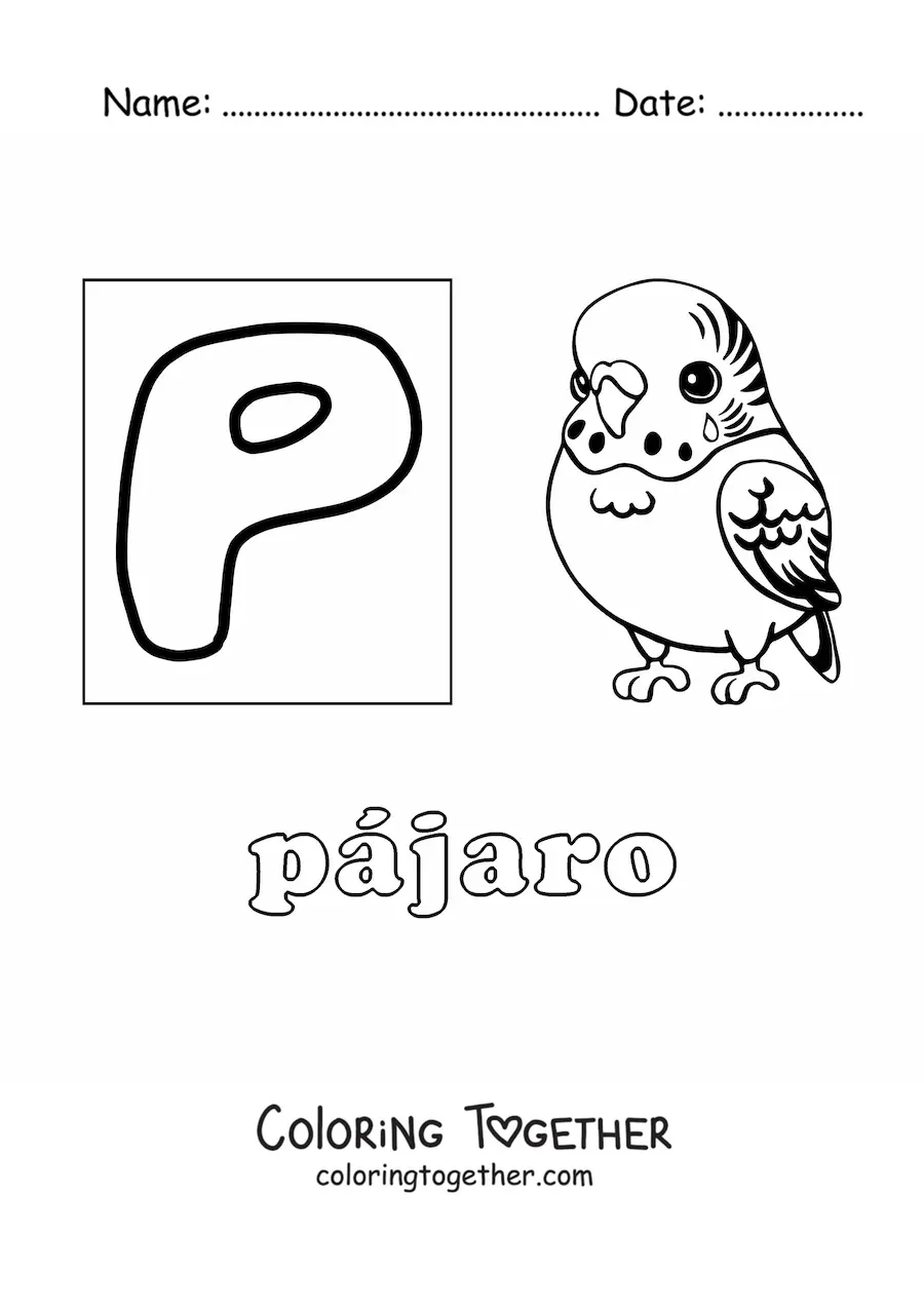 Coloring page of P is for bird