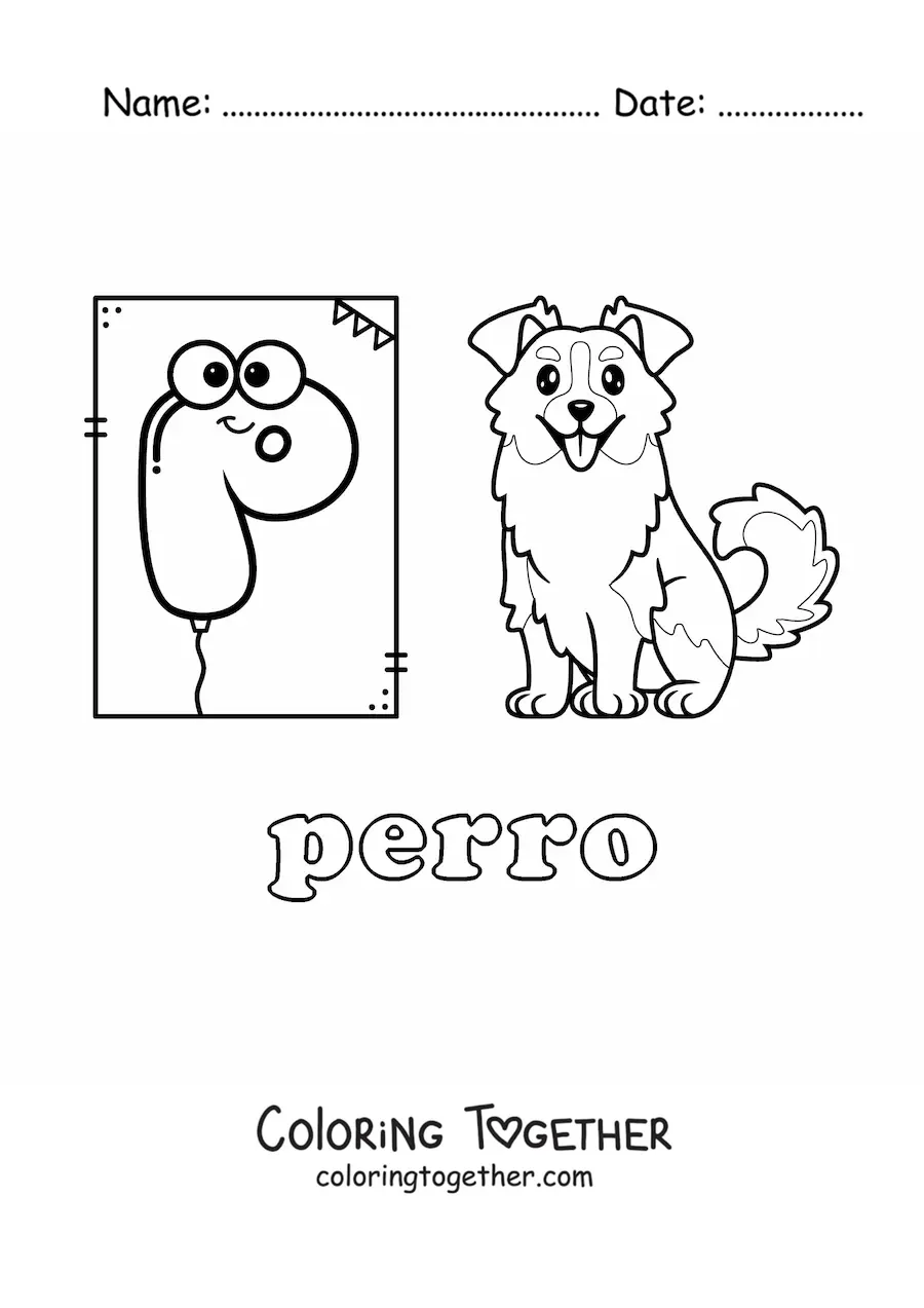 Coloring page of P is for dog