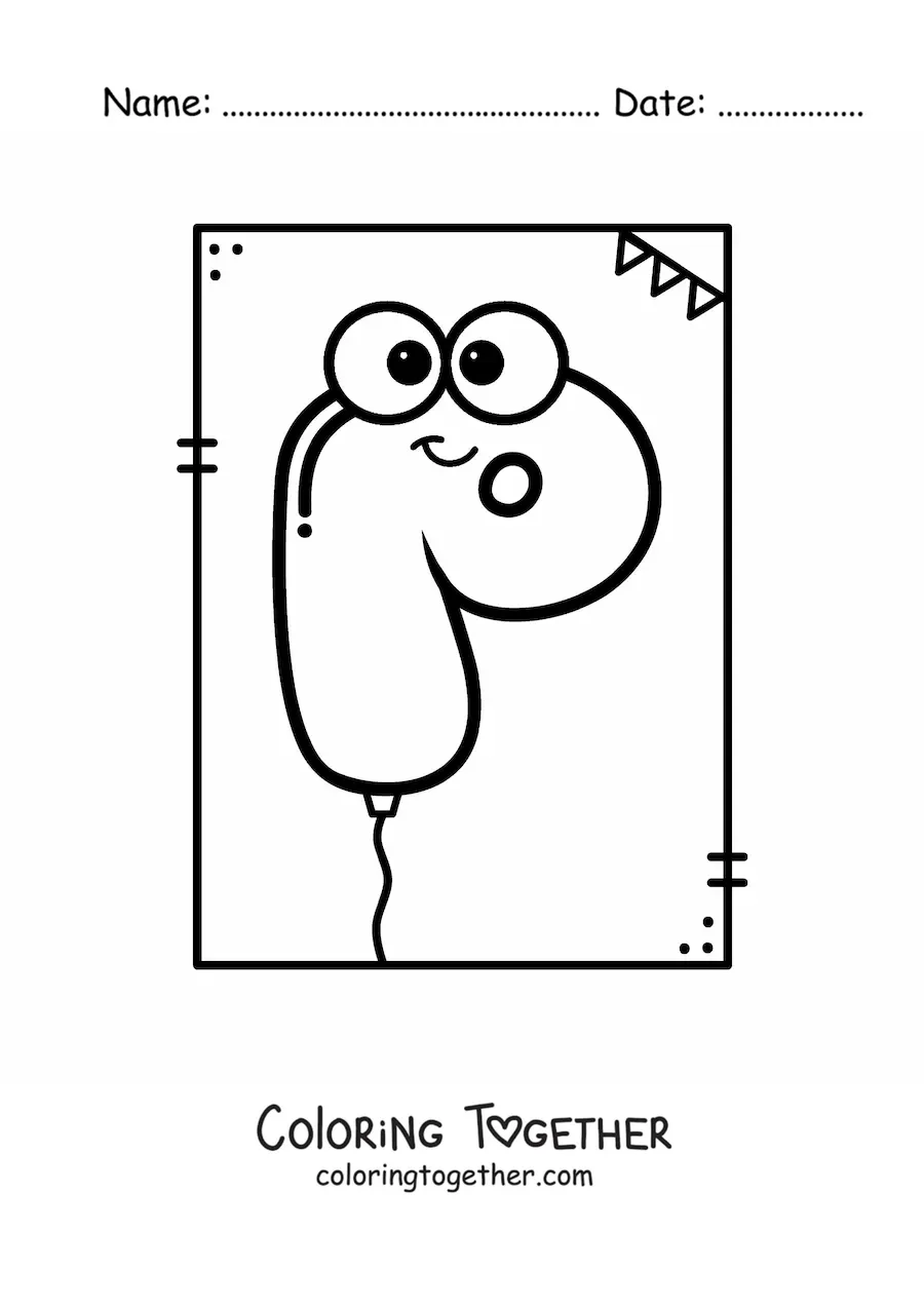 Coloring page of the animated letter P shaped like a balloon