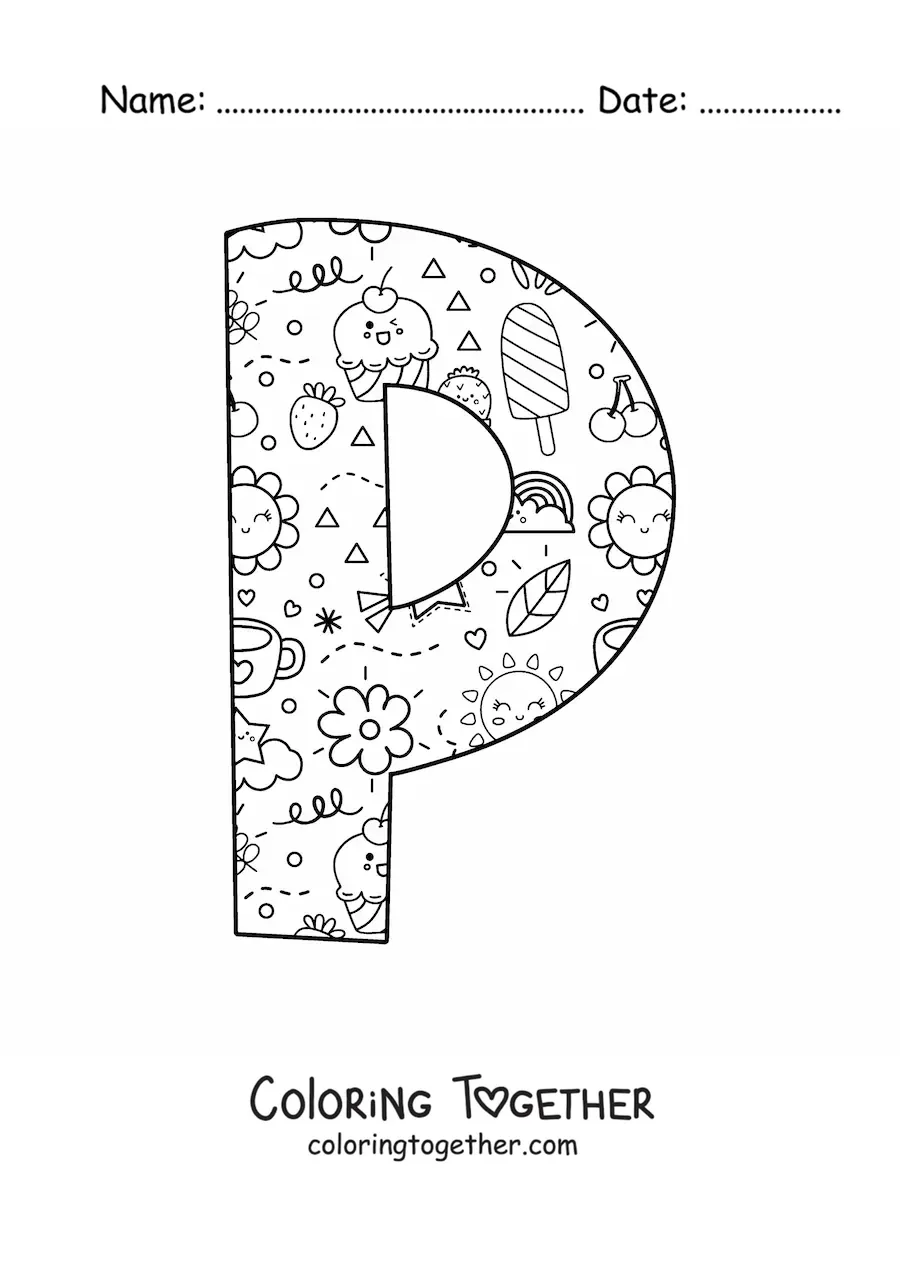 Coloring page of the cartoon letter P