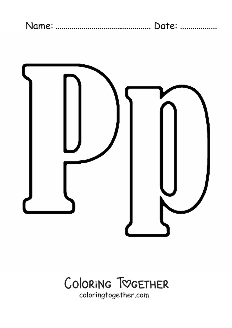 Coloring page of a large uppercase and lowercase letter P