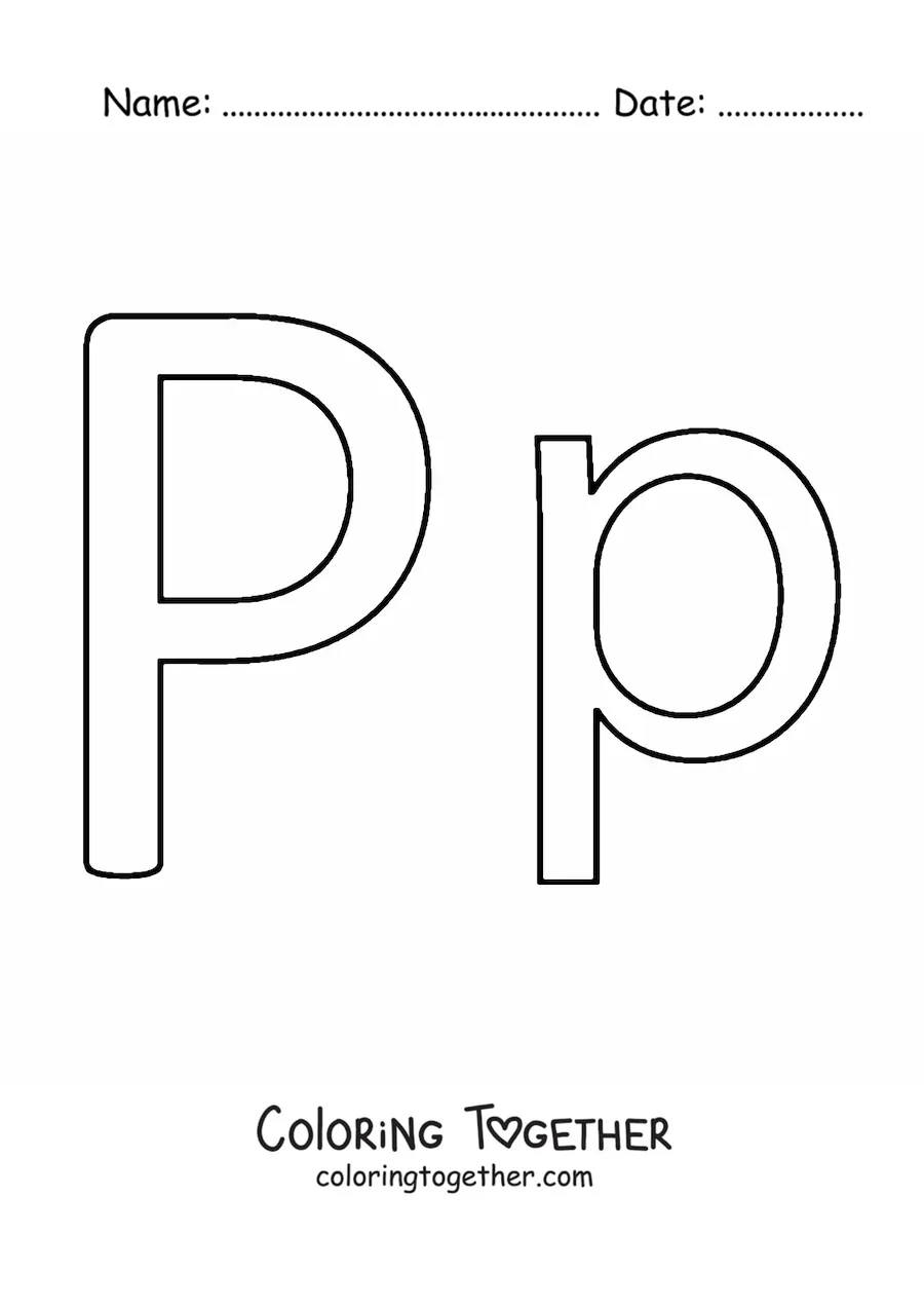 Coloring page of an easy uppercase and lowercase letter P