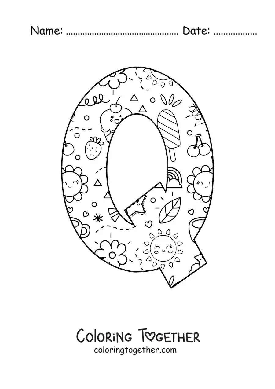 Coloring page of the cartoon letter Q