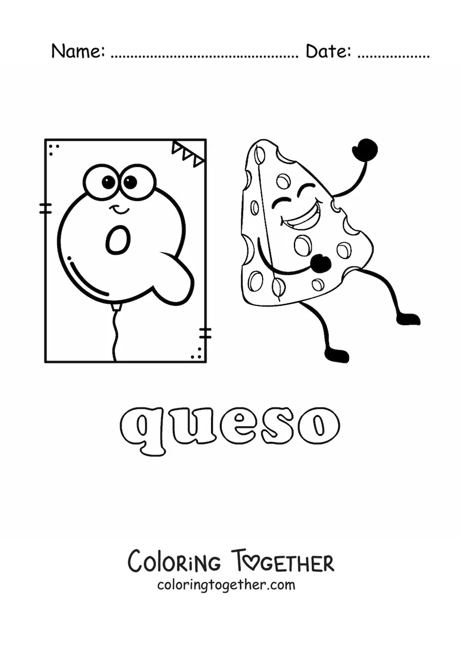Coloring page of Q is for cheese