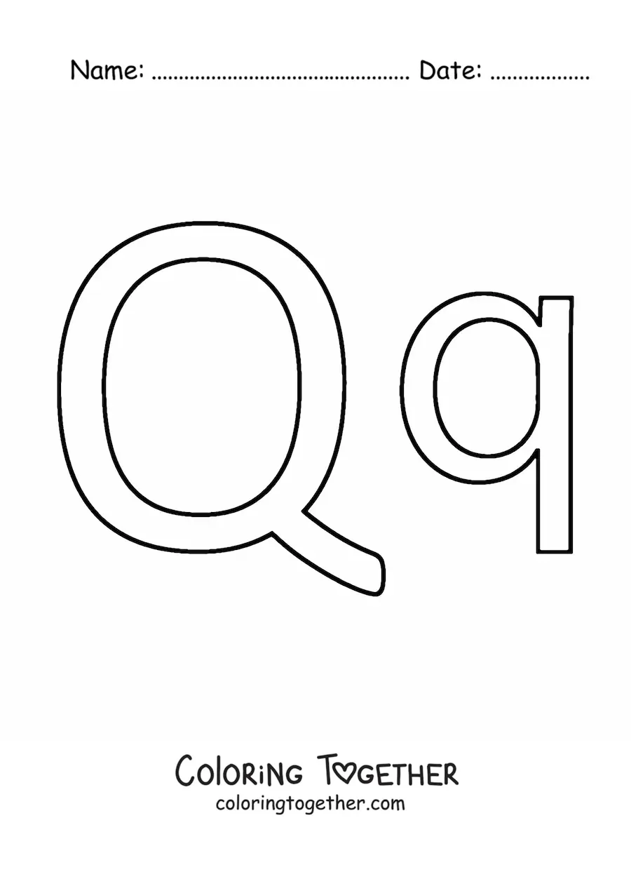 Coloring page of an easy uppercase and lowercase letter Q