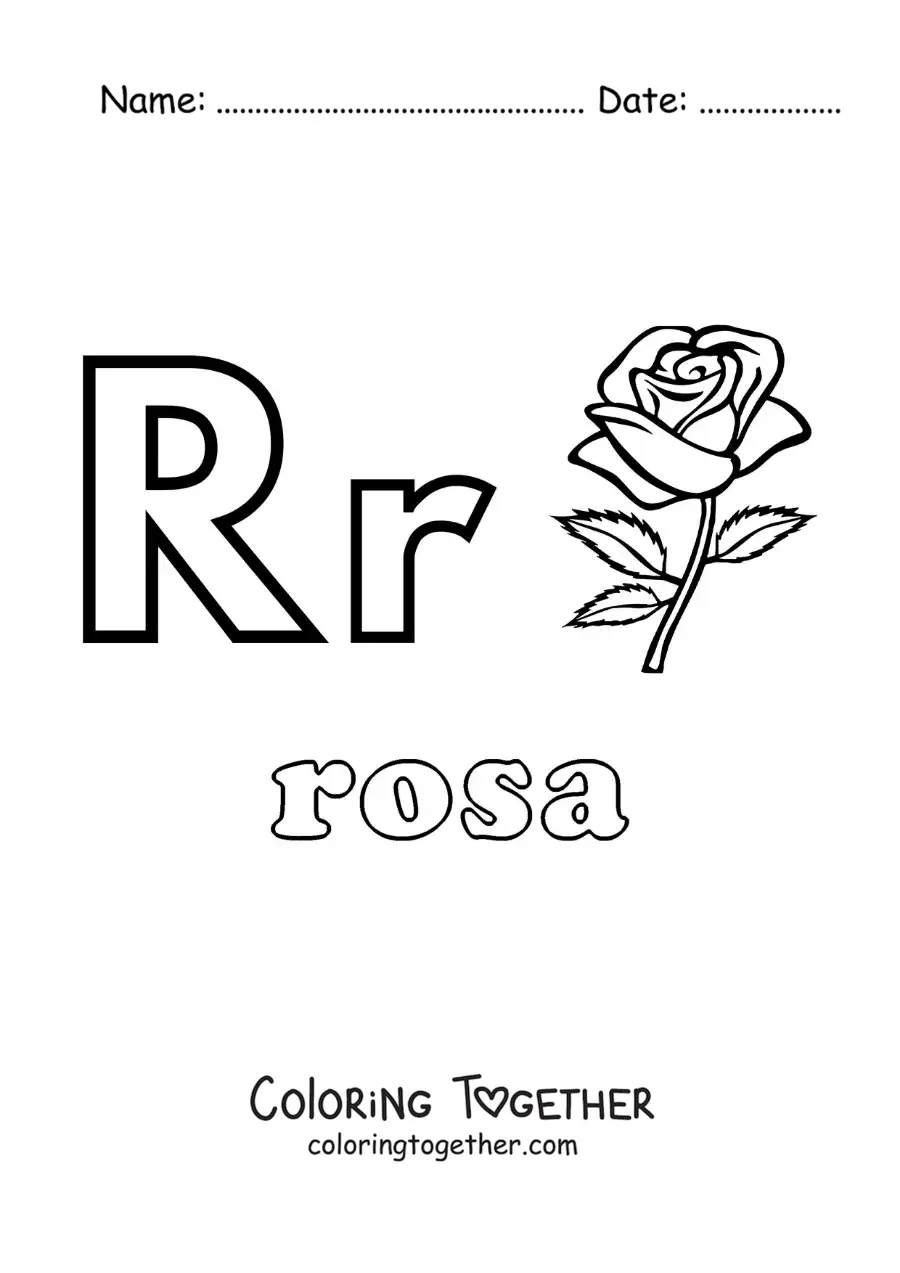 Coloring page of R for rose