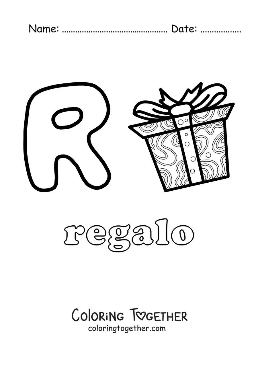Coloring page of R for gift