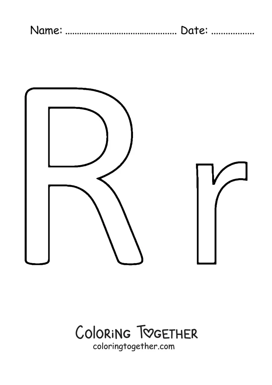 Coloring page of an easy uppercase and lowercase letter R