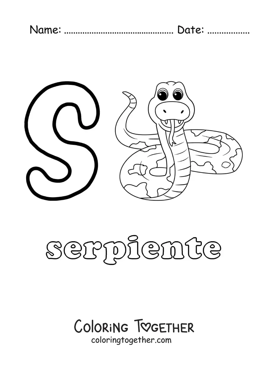 Coloring page of S for snake
