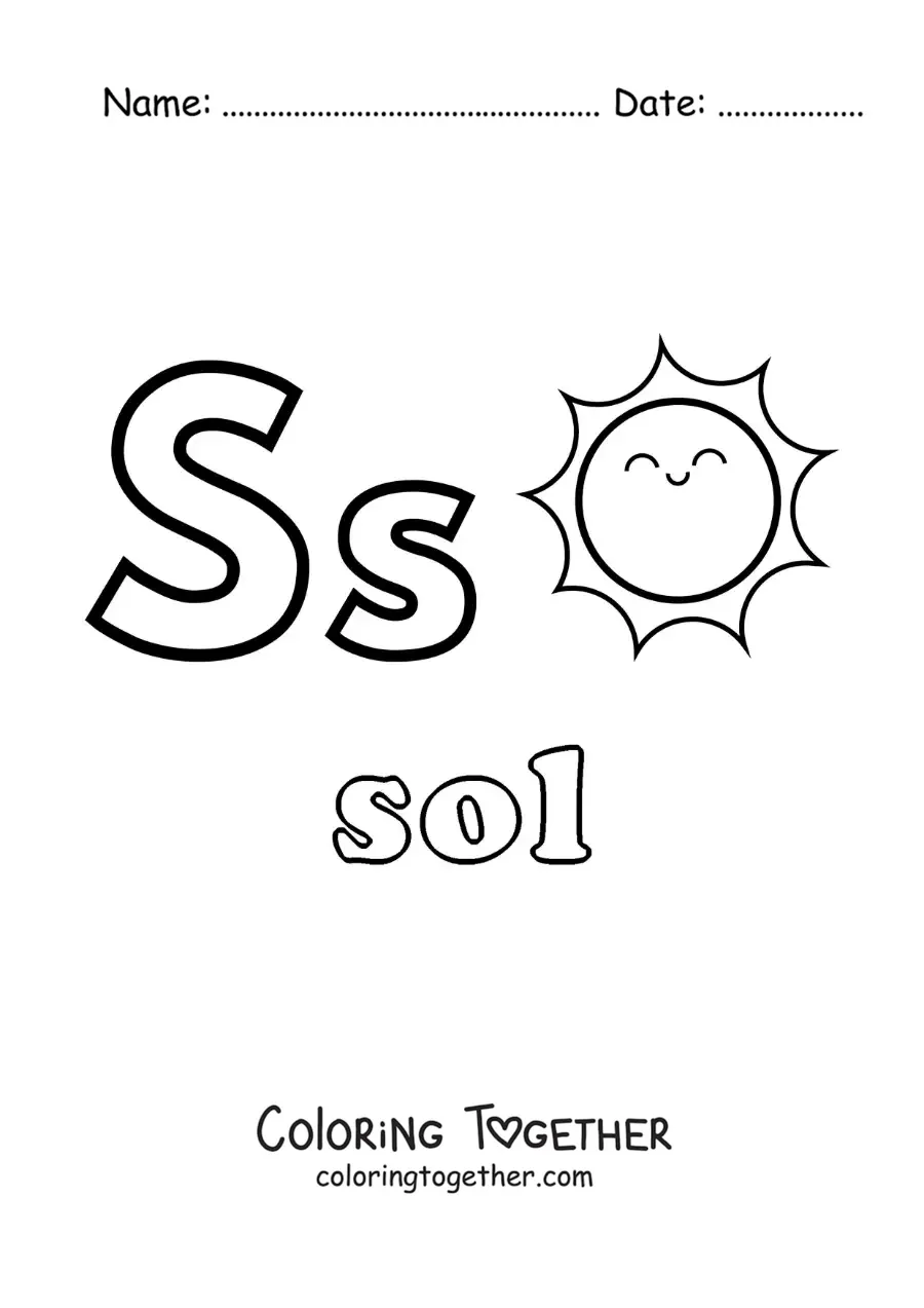 Coloring page of S for sun
