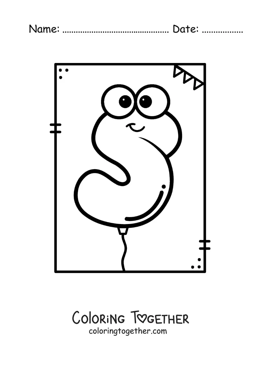Coloring page of the cartoon letter S shaped like a balloon