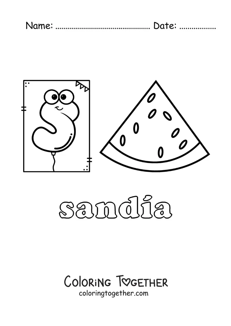 Coloring page of S for watermelon