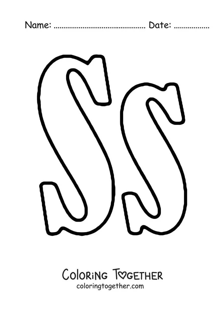Coloring page of a big uppercase and lowercase letter S