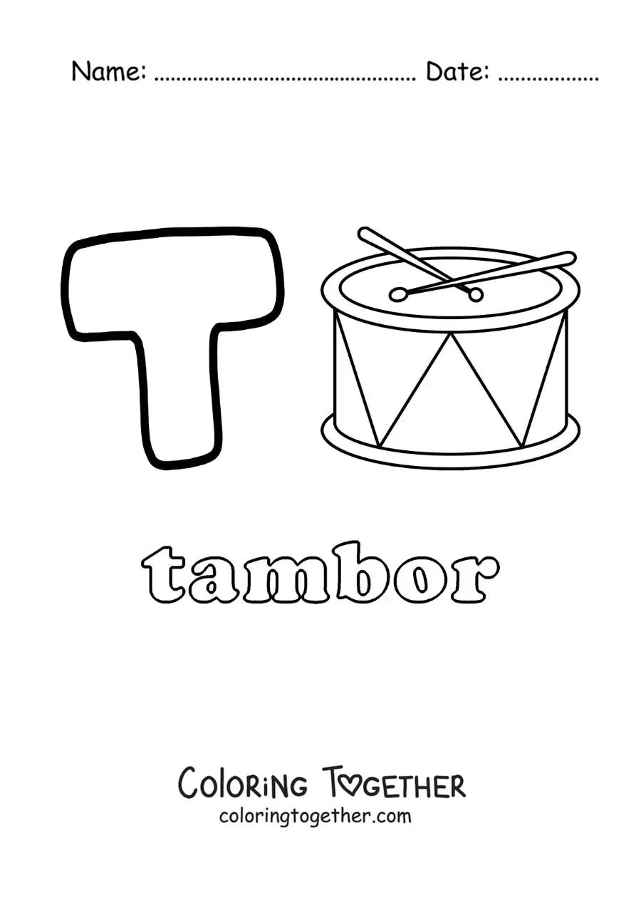 Coloring page of T for drum