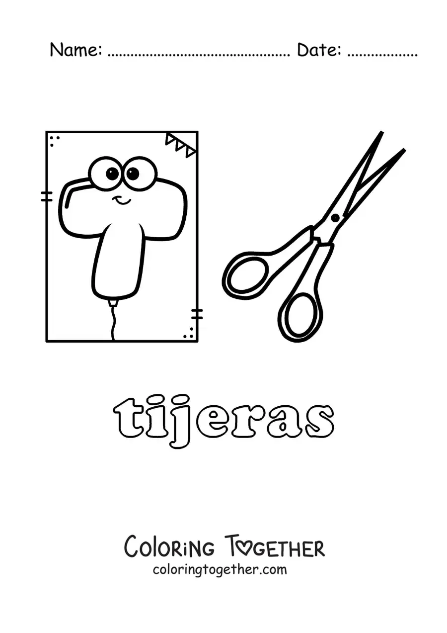 Coloring page of T for scissors