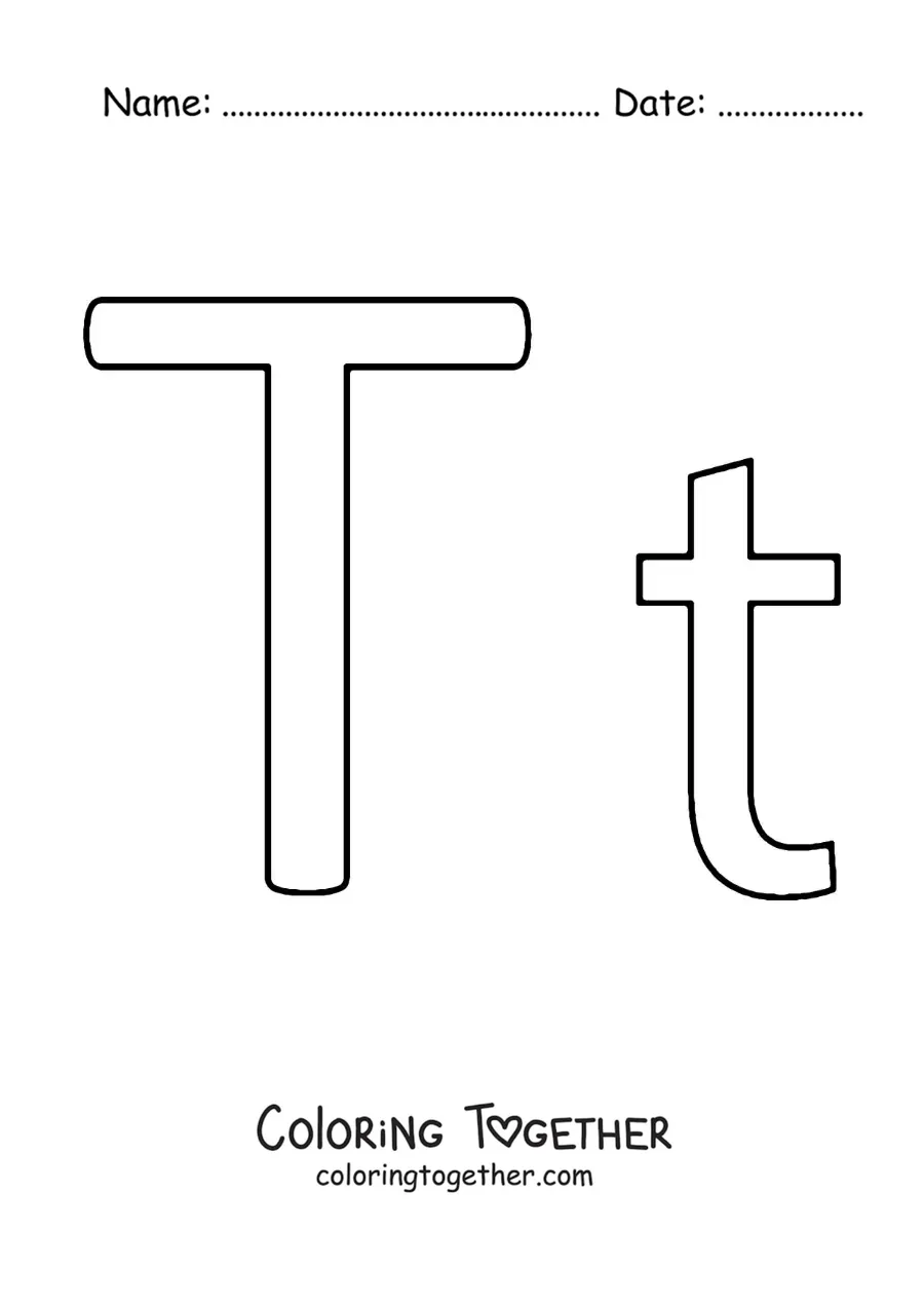 Coloring page of an easy uppercase and lowercase letter T