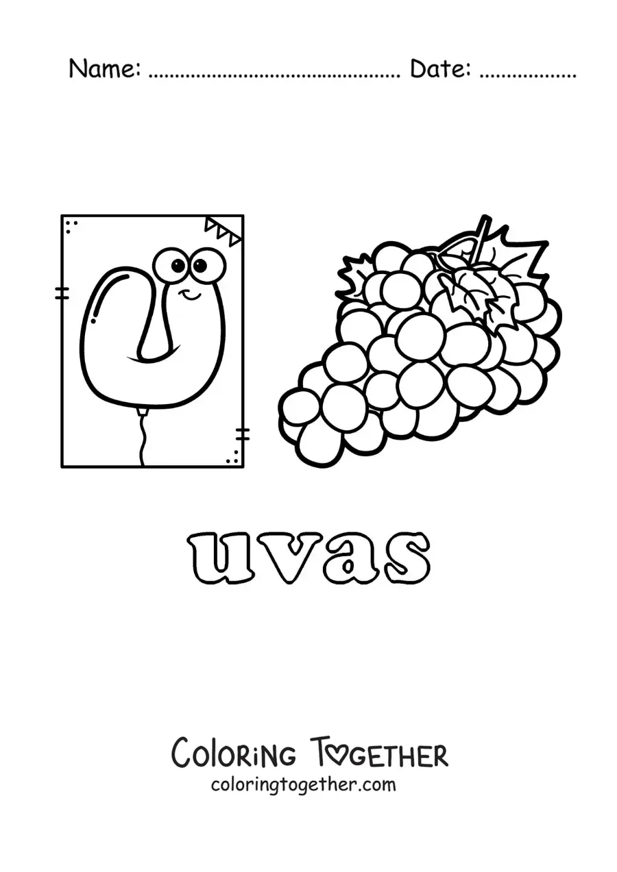 Coloring page of U for grapes