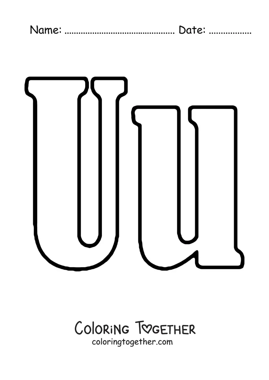 Coloring page of a big uppercase and lowercase letter U