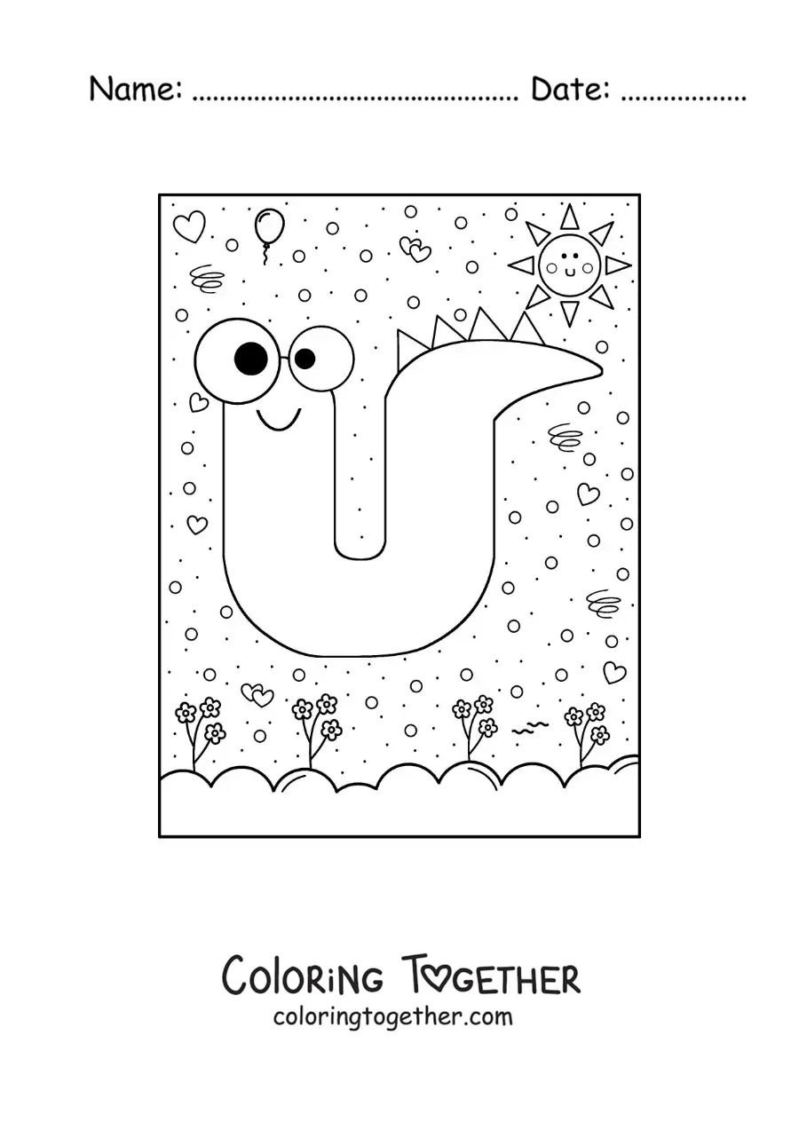 Coloring page of the cartoon letter U shaped like a monster