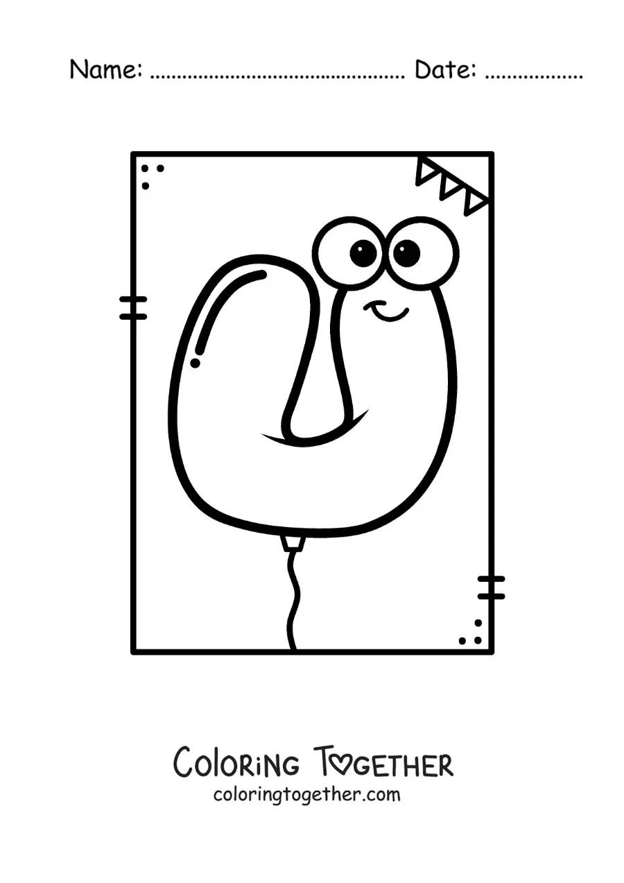 Coloring page of the cartoon letter U shaped like a balloon