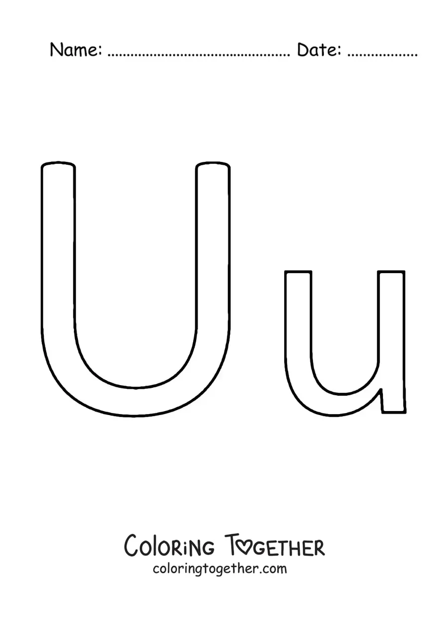 Coloring page of an easy uppercase and lowercase letter U