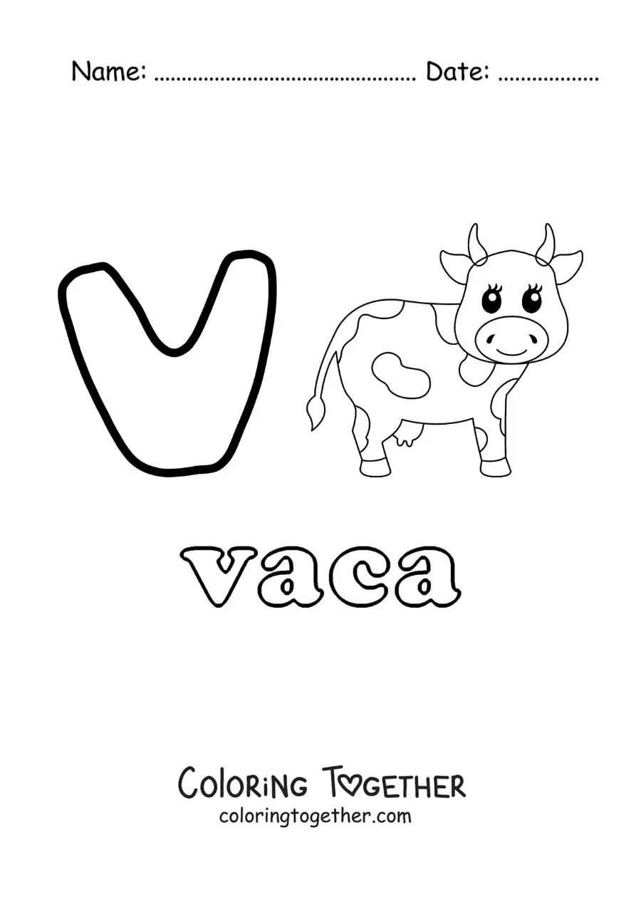 Coloring page of V for cow