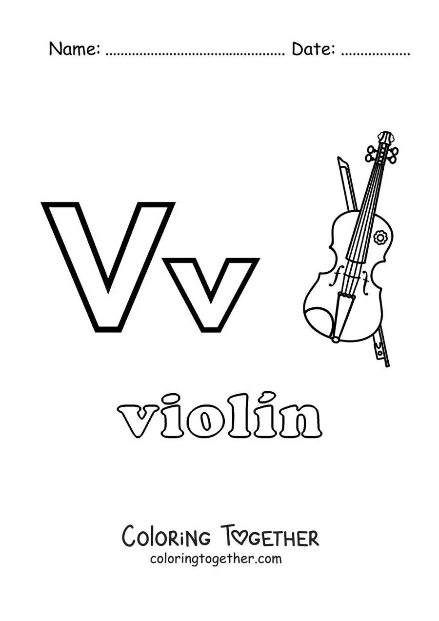 Coloring page of V for violin