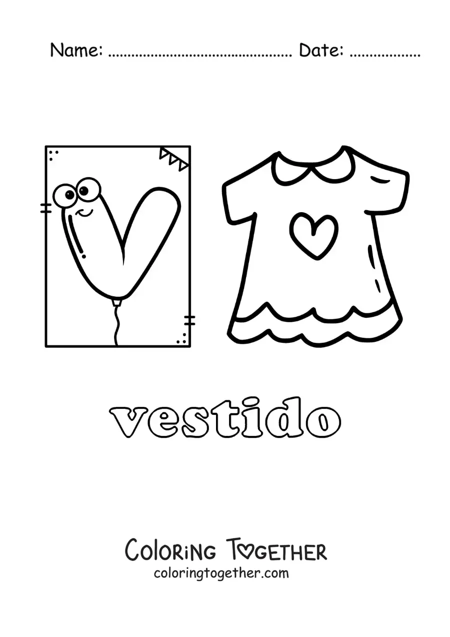 Coloring page of V for dress