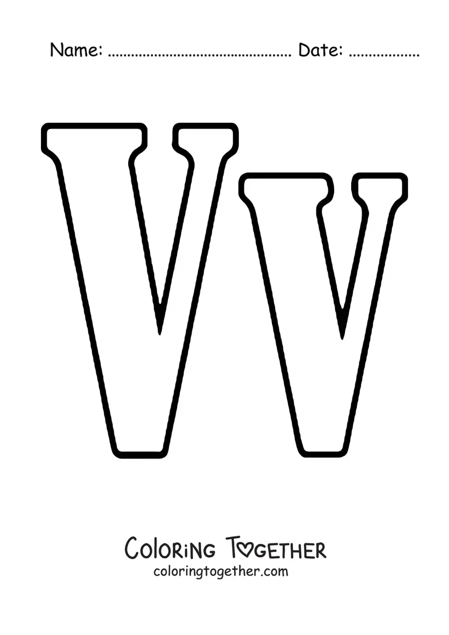 Coloring page of a big uppercase and lowercase letter V