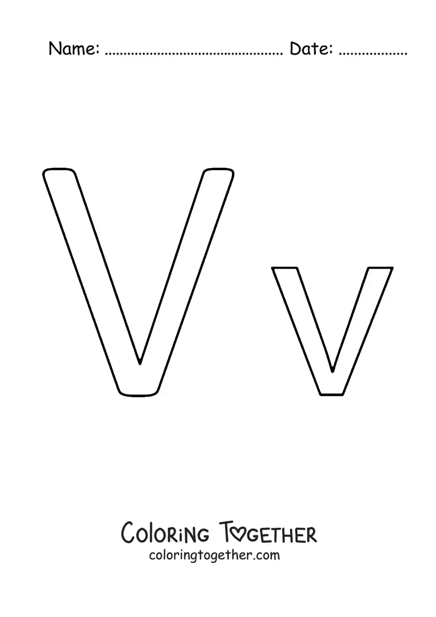 Coloring page of an easy uppercase and lowercase letter V