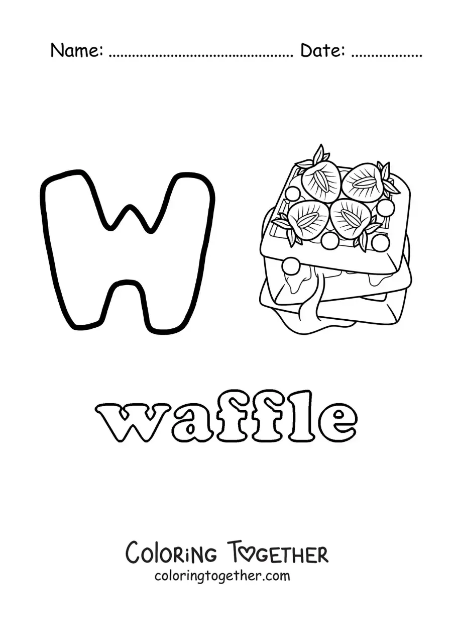 Coloring page of W for waffle