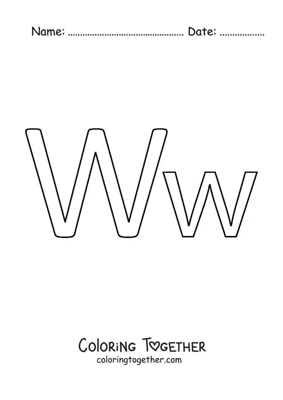 Coloring page of an easy uppercase and lowercase letter W