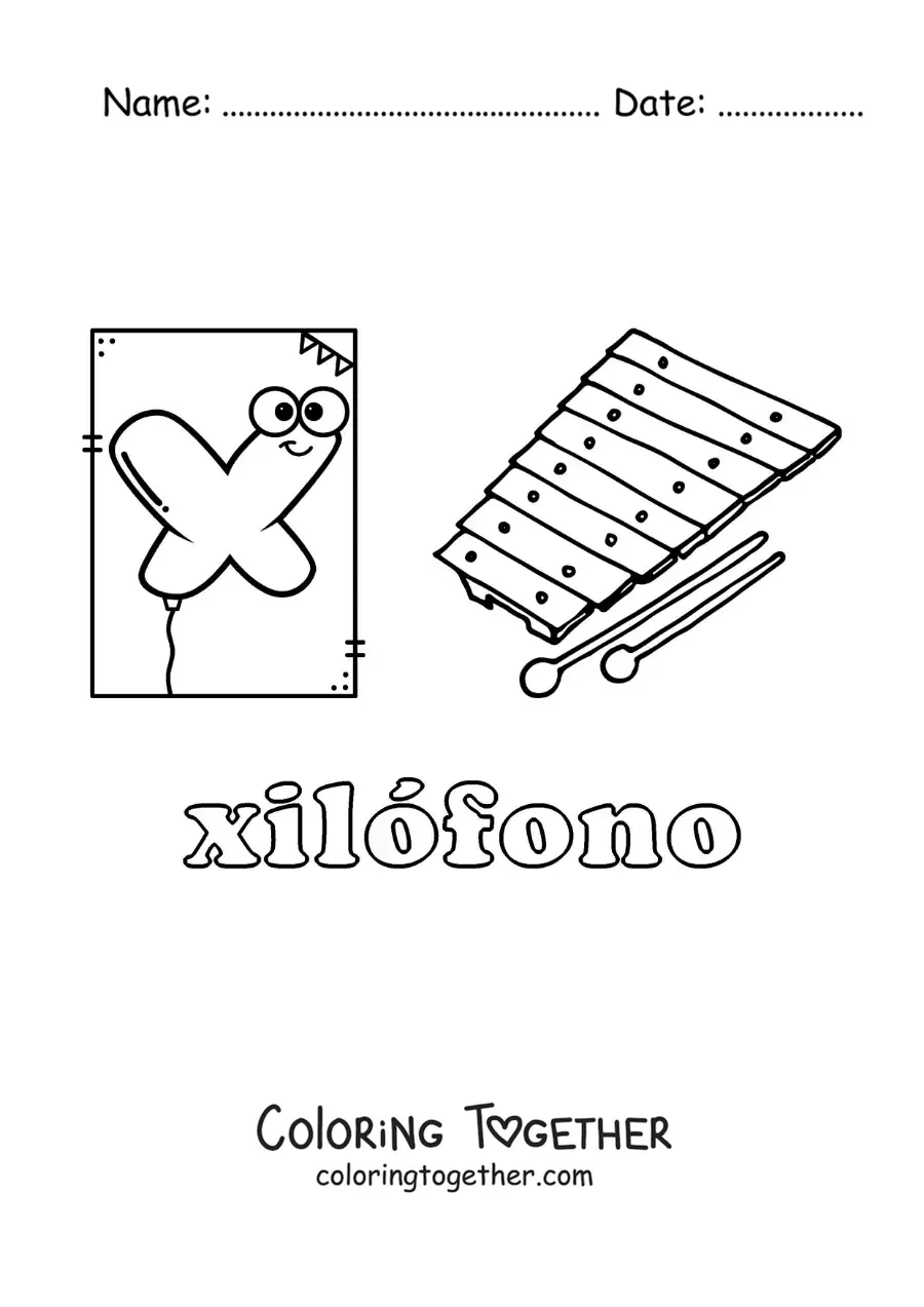 Coloring page of X for xylophone